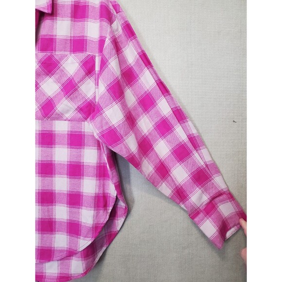 Express Boyfriend Portofino Pink Plaid Button-Up Shirt Size XS NWT - Picture 2 of 6